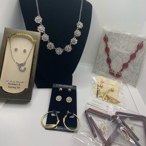 bundle of necklaces and earrings